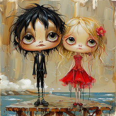 12 Cute Young Couple Cartoon Caricatures, Seaside Scene Digital Images, Adorable 12 Art Prints, Unique Wall Decor for Home, Poster.