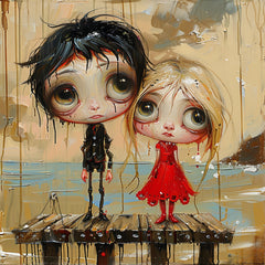 12 Cute Young Couple Cartoon Caricatures, Seaside Scene Digital Images, Adorable 12 Art Prints, Unique Wall Decor for Home, Poster.