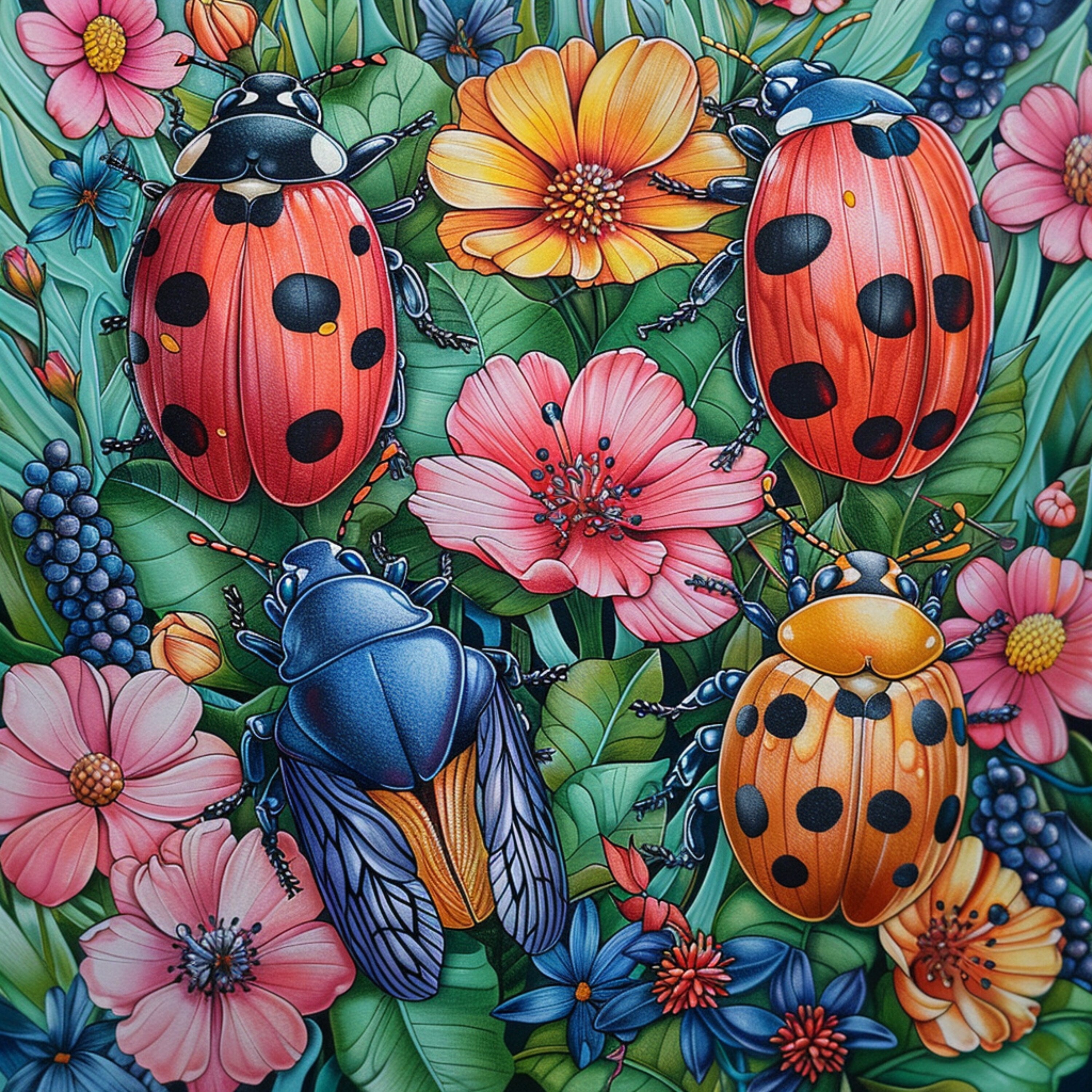 Bugs Vibrant EIGHT Large Digital Art, Insect Themed Digital Images, Abstract Bug Wall Art Printable, Colorful Insect Art Prints