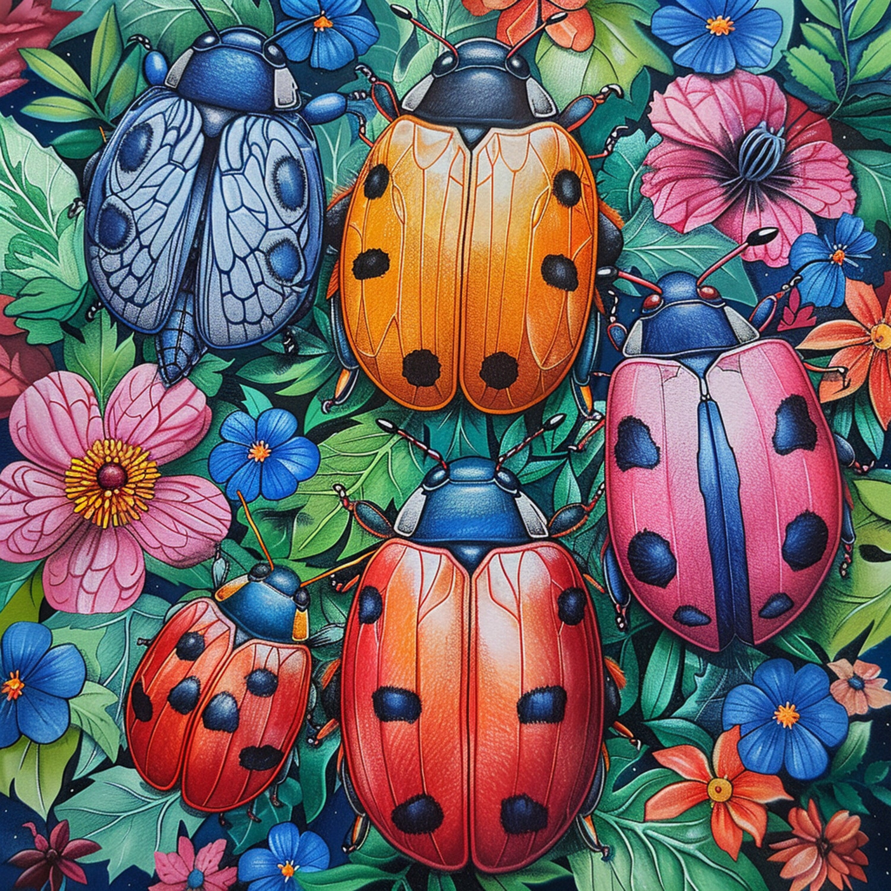 Bugs Vibrant EIGHT Large Digital Art, Insect Themed Digital Images, Abstract Bug Wall Art Printable, Colorful Insect Art Prints