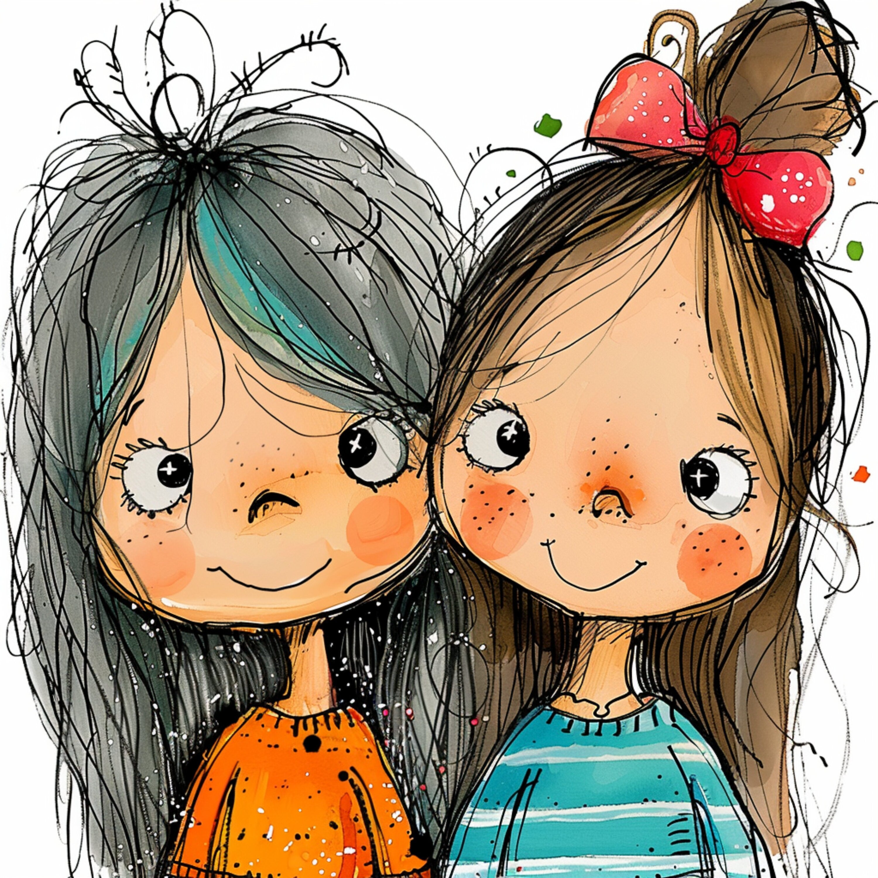 Cute Friendship Wall Art, Digital Art for Girls, Young Girls Room Decor, Besties Illustration Print, Whimsical Girls Wall Art, 12 Images Set