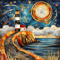 11 Digital Lighthouse Wall Art, Contemporary Coastal Decor, Large Poster Print, Square Beach Artwork, Modern Nautical Design, Sea Theme.