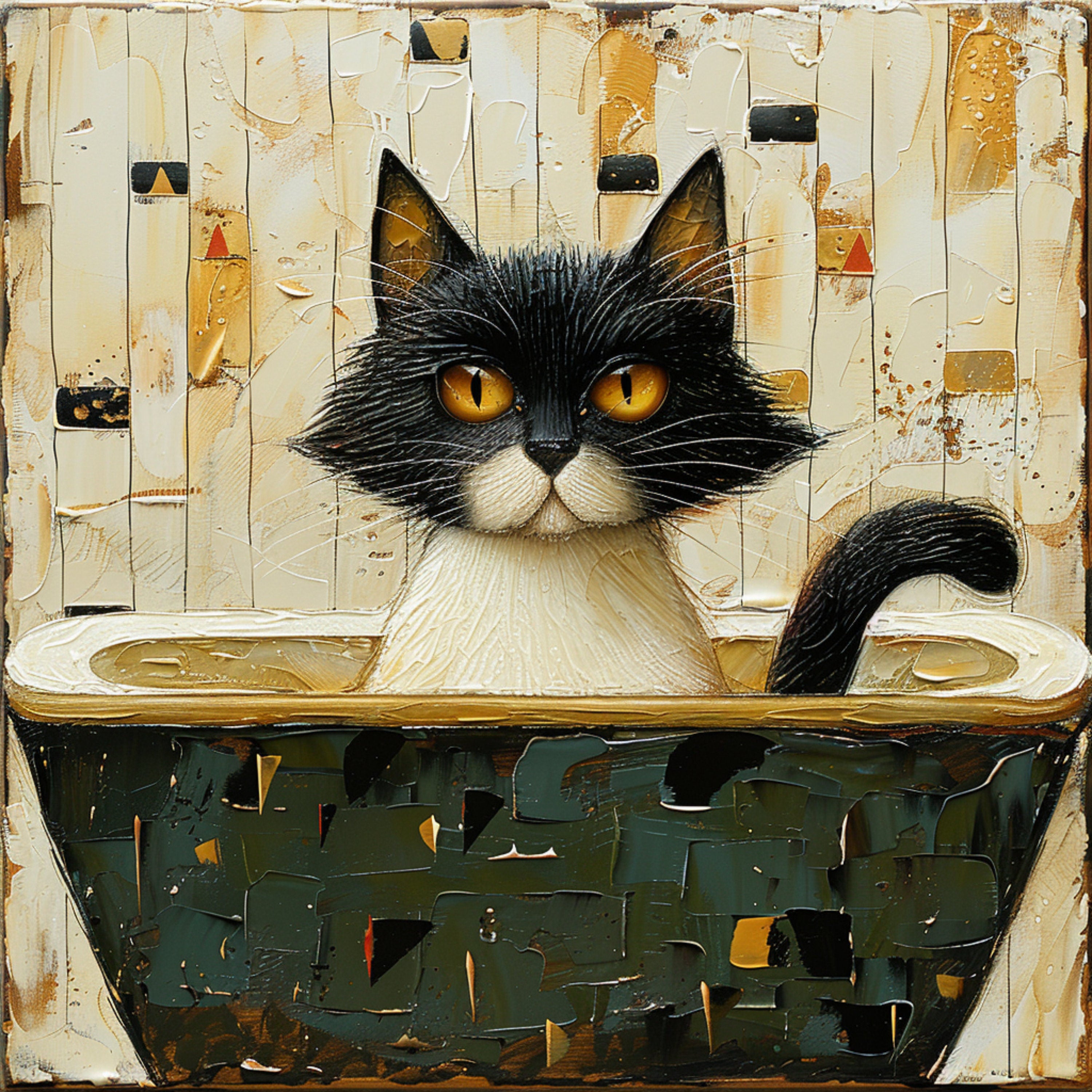 12 Cute Cat in Tub Digital Artwork, Cartoon Cat Illustration Wall Art, Large Cat Print for Home Decor, Cat Lovers Gift, 12 Digital Images.