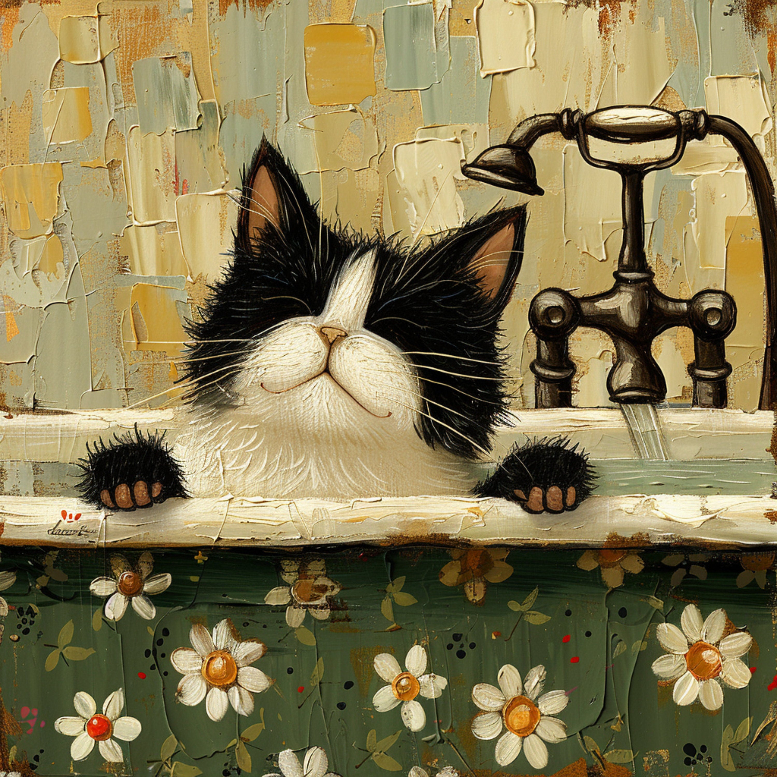 12 Cute Cat in Tub Digital Artwork, Cartoon Cat Illustration Wall Art, Large Cat Print for Home Decor, Cat Lovers Gift, 12 Digital Images.