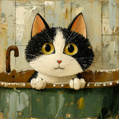 12 Cute Cat in Tub Digital Artwork, Cartoon Cat Illustration Wall Art, Large Cat Print for Home Decor, Cat Lovers Gift, 12 Digital Images.