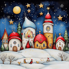 Christmas Digital Art Set Of EIGHT Winter Wonderland, Snowy Village Scenes, Holiday Wall Decor Nursery Art, Festive Kids Room, Square Prints