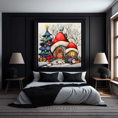 Christmas Digital Art Set Of EIGHT Winter Wonderland, Snowy Village Scenes, Holiday Wall Decor Nursery Art, Festive Kids Room, Square Prints