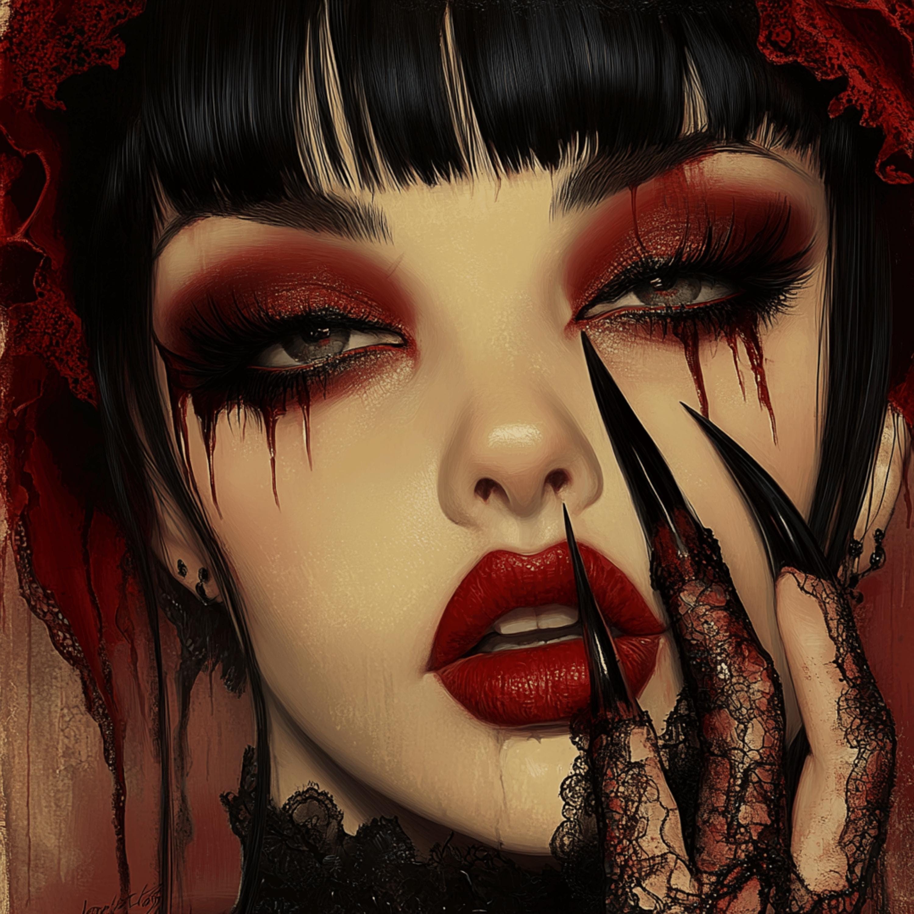 8 Vampire Girl Gothic Horror Digital Art, Halloween Square Artwork, Large Gothic Art, Spooky Home Decor, 8 Digital Images