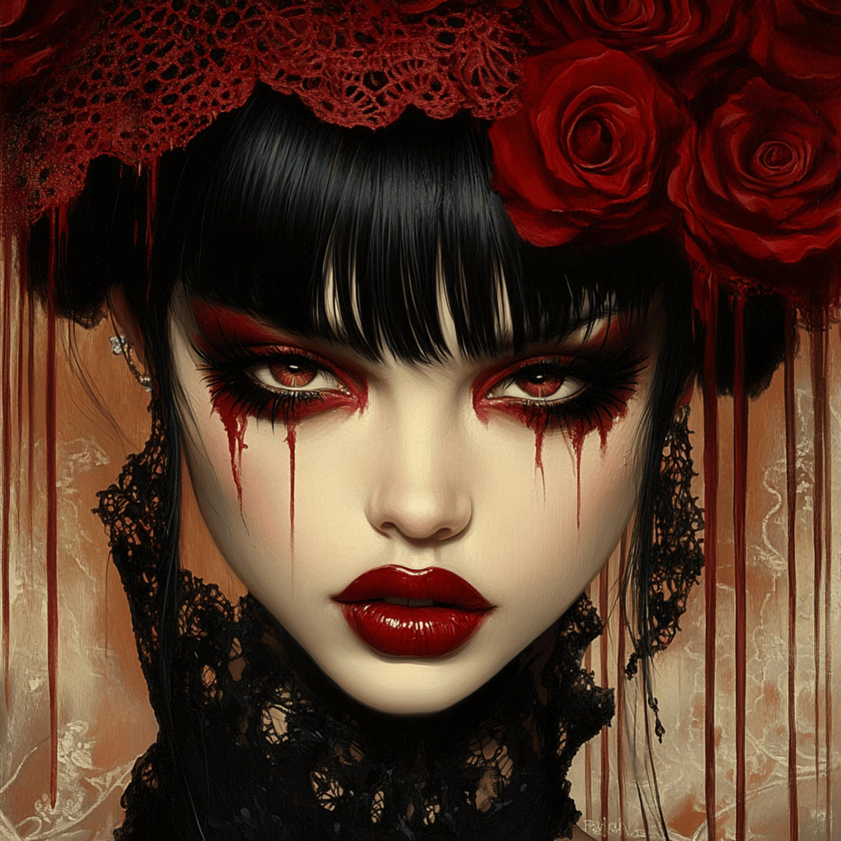 8 Vampire Girl Gothic Horror Digital Art, Halloween Square Artwork, Large Gothic Art, Spooky Home Decor, 8 Digital Images