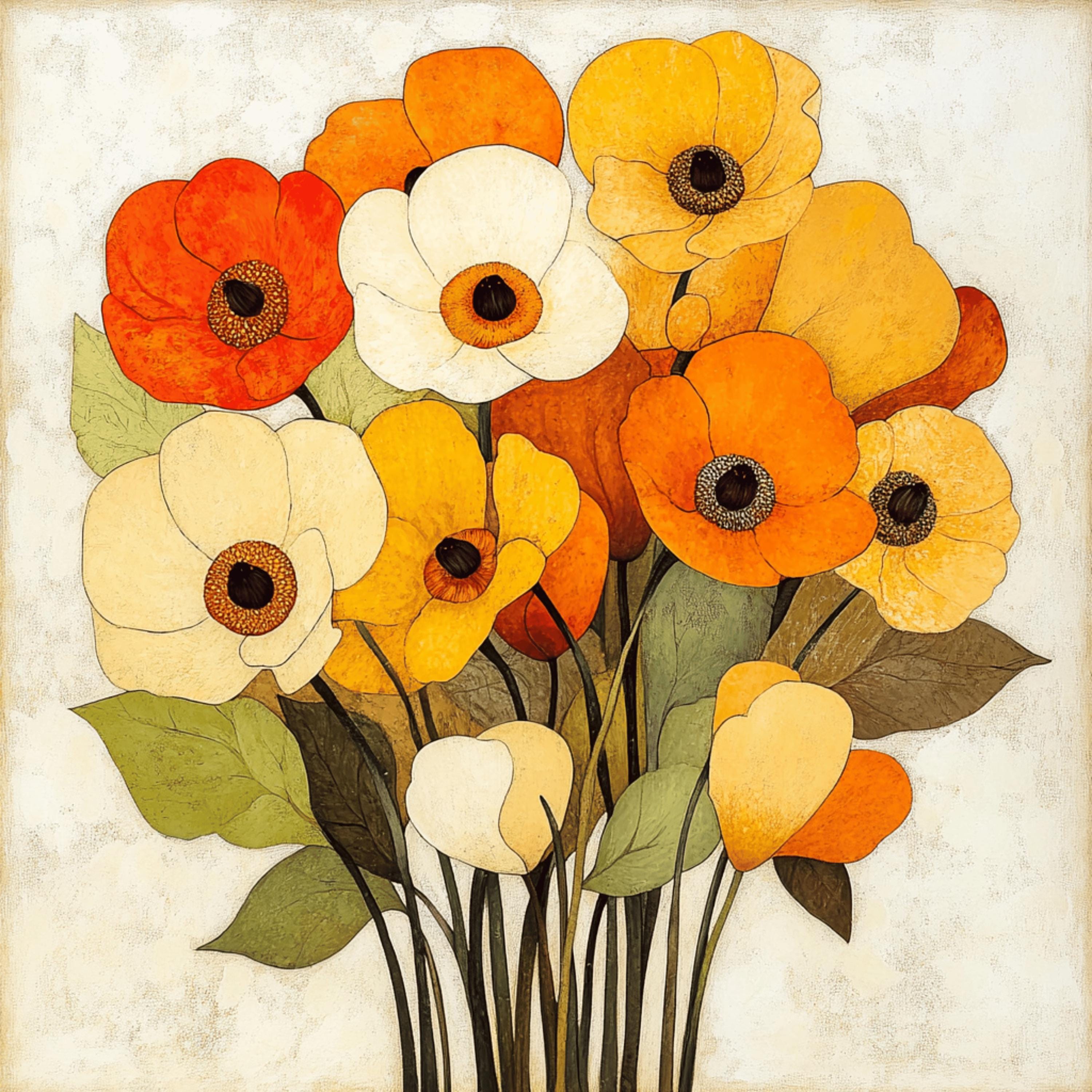 8 Orange Flowers Digital Artwork, Square Floral Art, Large Flower Wall Decor, Beautiful Flower Bouquet, Home Decoration, High Resolution Art