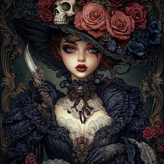 8 Victorian Gothic Art Digital Prints, Halloween Horror Digital Images, Skull and Roses Artwork, Spooky Victorian Lady Wall Decor