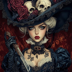 8 Victorian Gothic Art Digital Prints, Halloween Horror Digital Images, Skull and Roses Artwork, Spooky Victorian Lady Wall Decor