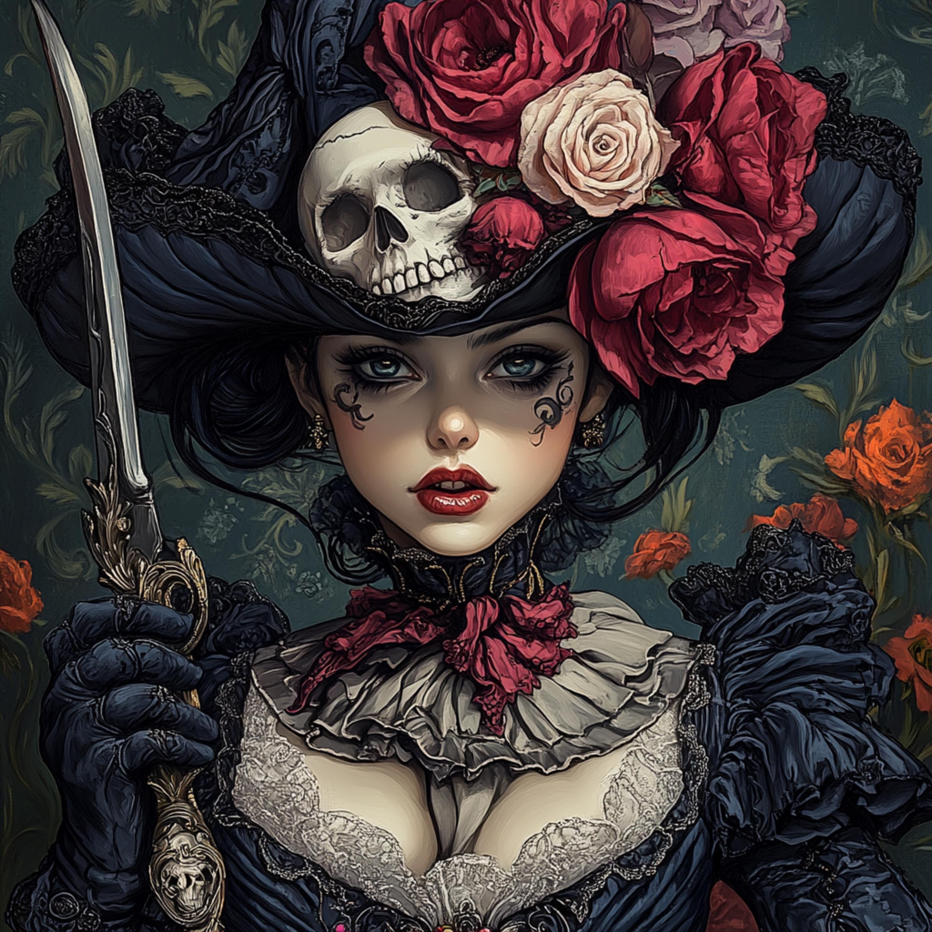 8 Victorian Gothic Art Digital Prints, Halloween Horror Digital Images, Skull and Roses Artwork, Spooky Victorian Lady Wall Decor