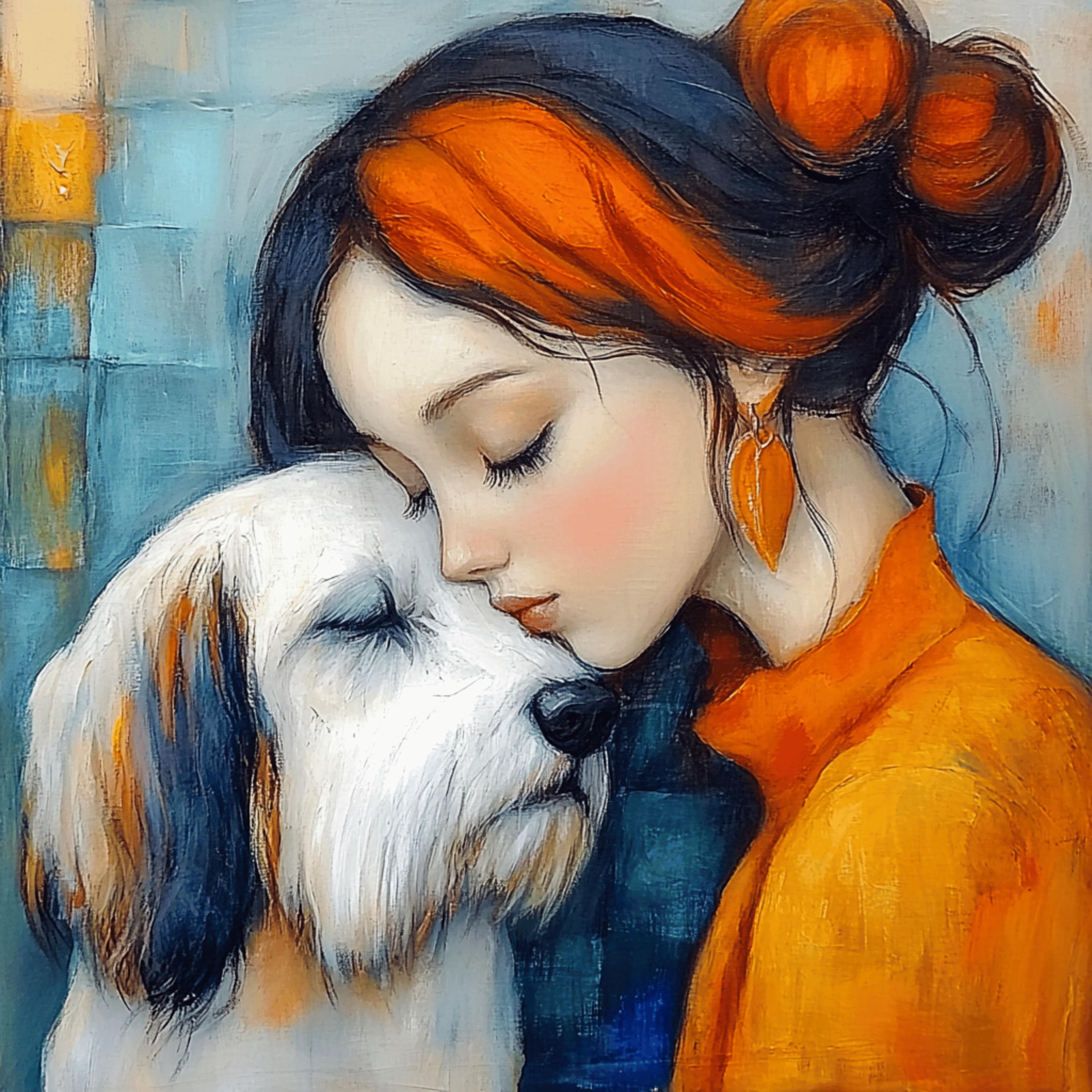10 Girl with Dog Art Print, Digital Download, Large Square Artwork, Cute Girl Portrait, Home Décor, 10 Digital Images