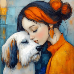 10 Girl with Dog Art Print, Digital Download, Large Square Artwork, Cute Girl Portrait, Home Décor, 10 Digital Images