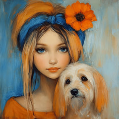10 Girl with Dog Art Print, Digital Download, Large Square Artwork, Cute Girl Portrait, Home Décor, 10 Digital Images
