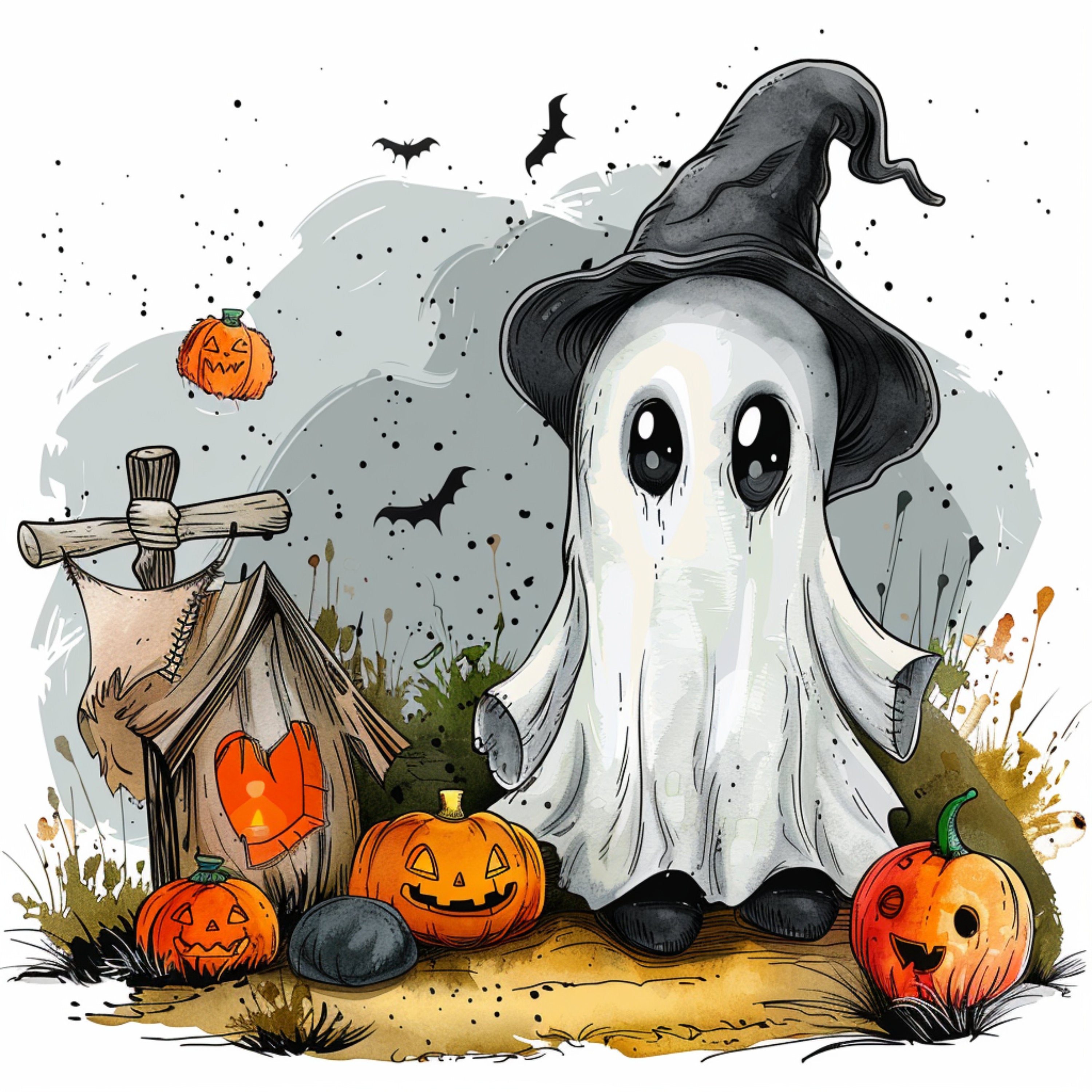 30 Cute Boo Sheet Ghosts Digital Poster, Printable Ghost Art for Kids Room, Halloween Ghost Wall Art, Large Ghost Artwork, Thirty Images