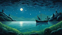 TWENTY Whimsical Sailboats Wall Art, Night Sky Digital Images, Teal Blue Lake Scene, Set of 20, Perfect for Home Decor, Unique Art Prints