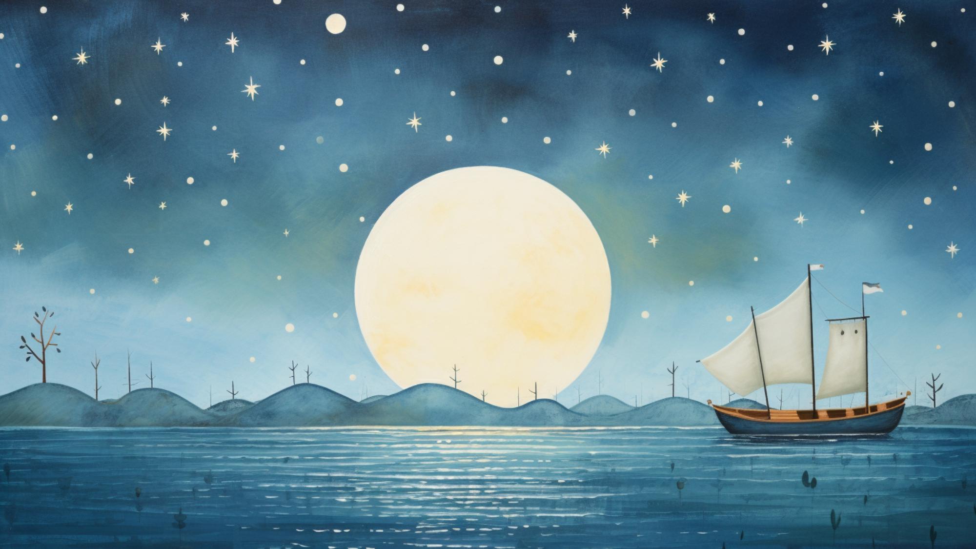 TWENTY Whimsical Sailboats Wall Art, Night Sky Digital Images, Teal Blue Lake Scene, Set of 20, Perfect for Home Decor, Unique Art Prints