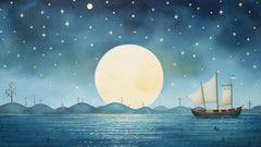 TWENTY Whimsical Sailboats Wall Art, Night Sky Digital Images, Teal Blue Lake Scene, Set of 20, Perfect for Home Decor, Unique Art Prints