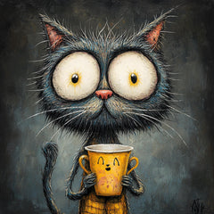 TWELVE Cute Cartoon Cats with Coffee Digital Art, Square Artwork for Playroom and Nursery, Set of 12 Large Digital Images