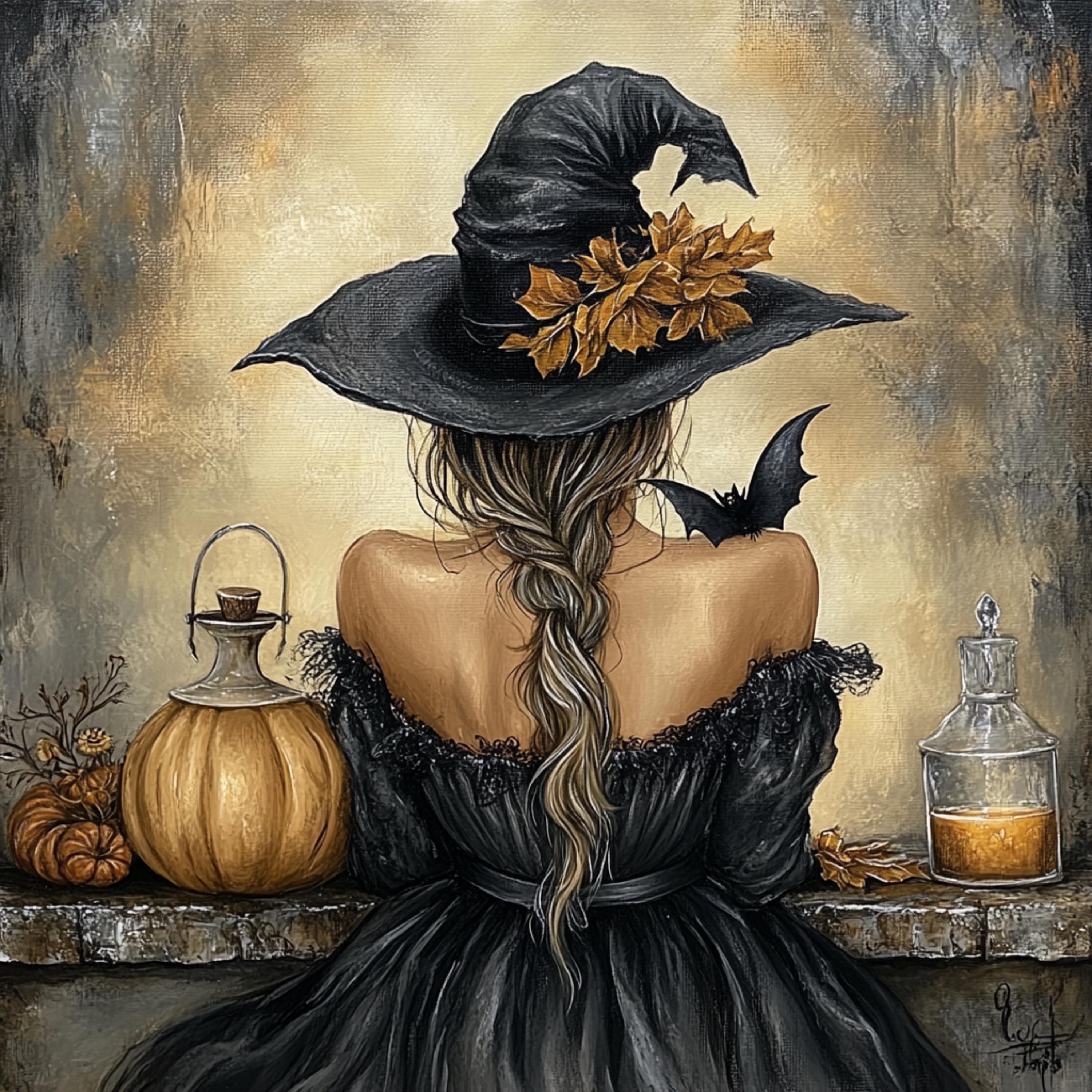 10 Halloween Witch Art Print, Digital Witch Illustration, Whimsical Witch Artwork, Fall Home Decor, Magical Witch Decor, Pumpkin Artwork