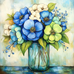 11 Beautiful Blue Flowers Wall Art, Large Square Digital Wall Art, Floral Art for Home Decor, Blue Flower Art Print, Gift For Her.