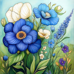 11 Beautiful Blue Flowers Wall Art, Large Square Digital Wall Art, Floral Art for Home Decor, Blue Flower Art Print, Gift For Her.