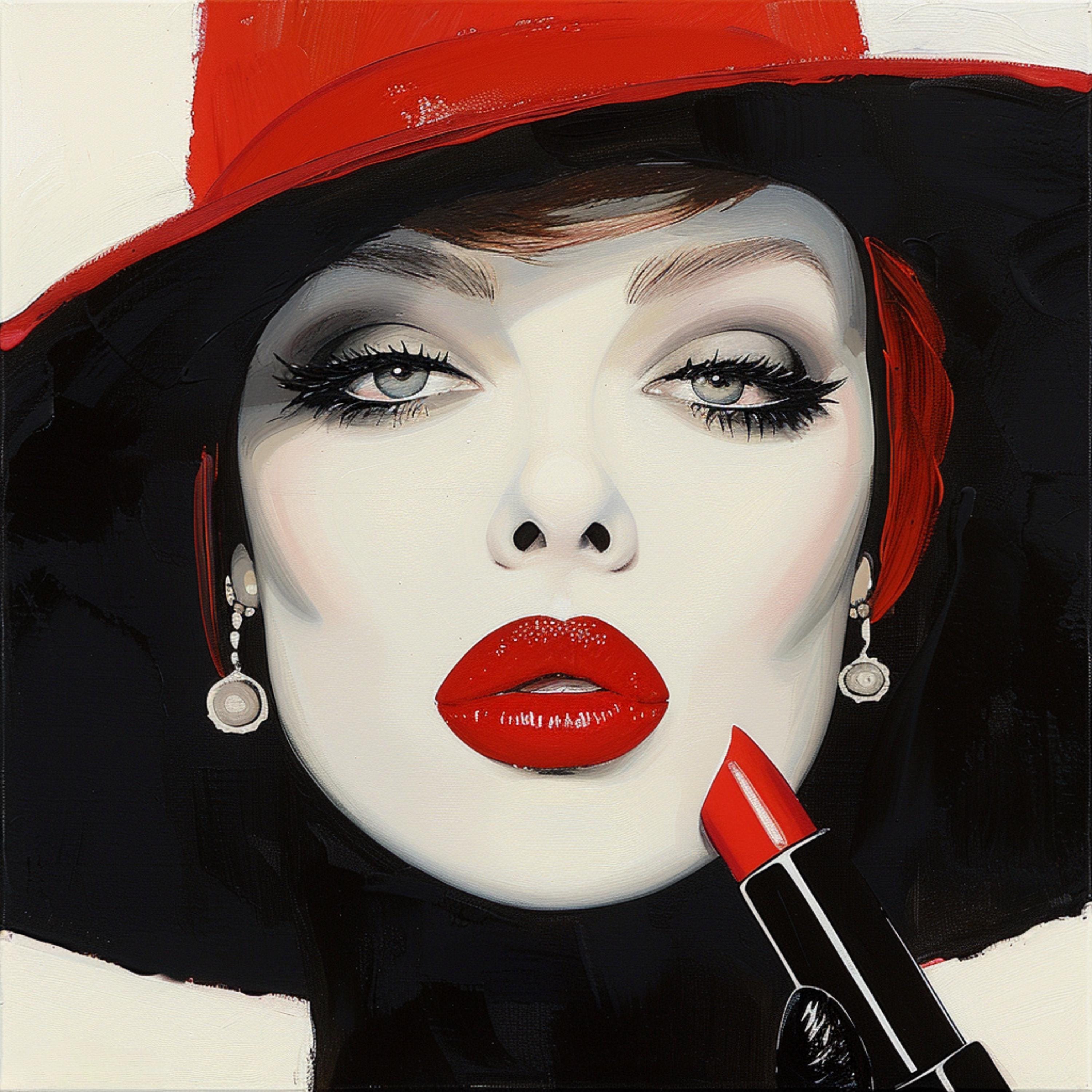 10 Fashion Make-up Art, Salon Wall Decor, Large Bold Square Artwork, 10 Digital Images, Modern Beauty Print, Bold Lipstick Design