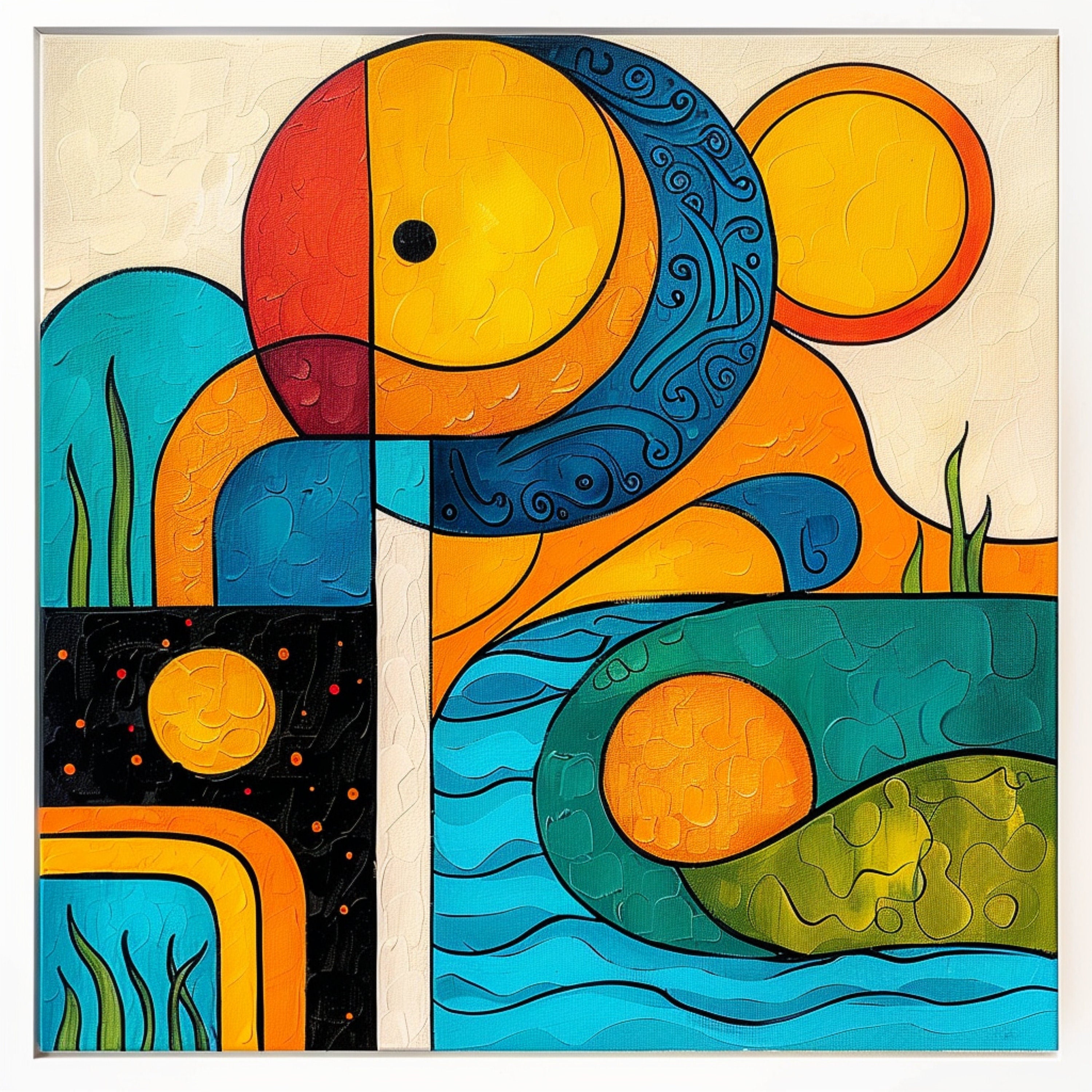 16 Mid Century Modern Wall Art, Large Abstract Poster, Colorful Over-The-Bed Art, Digital Download, Geometric Shapes Artwork
