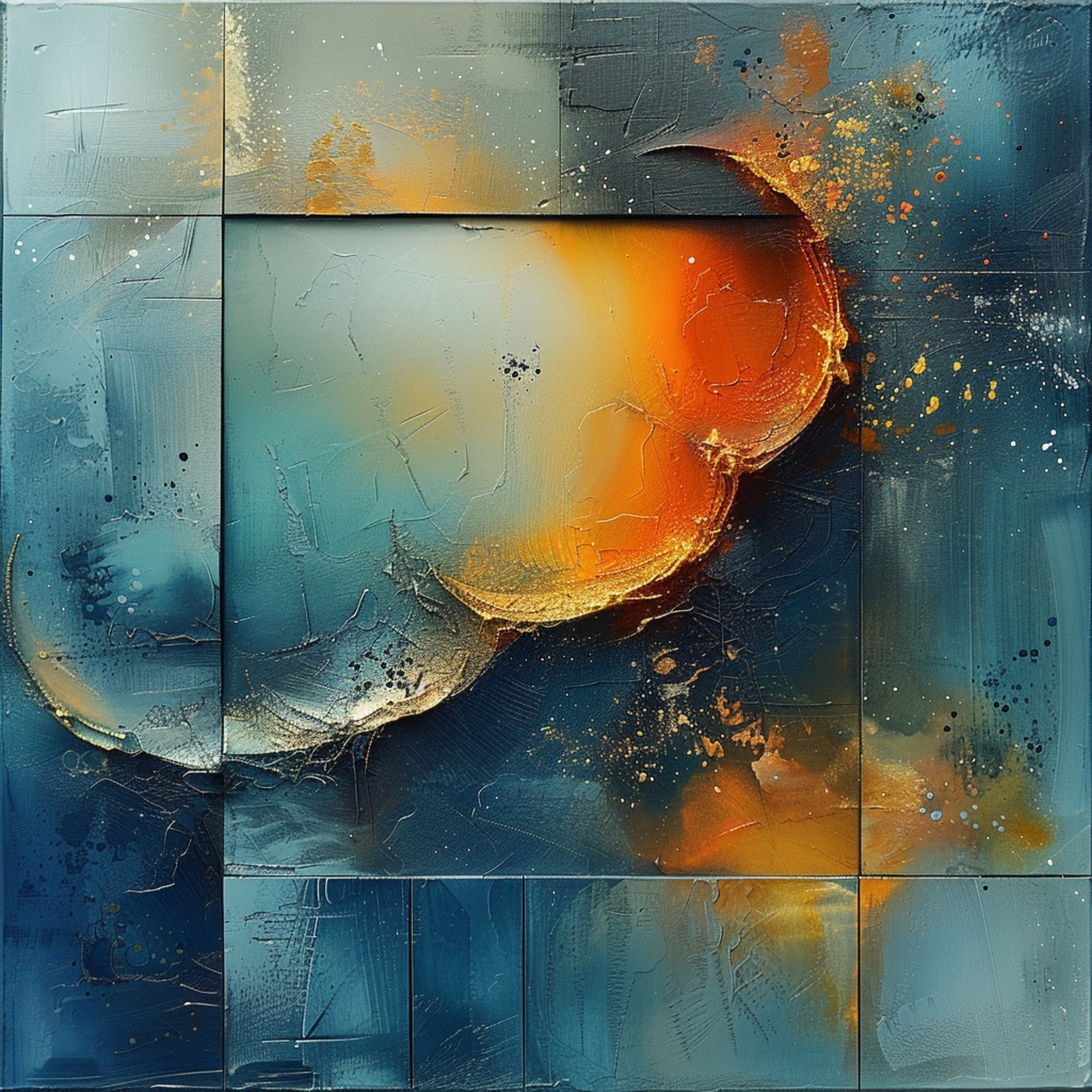 8 Digital Abstract Art Print, Blue and Orange Abstract Artwork, Large Wall Art, Modern Home Decor, Unique Art, Contemporary Design