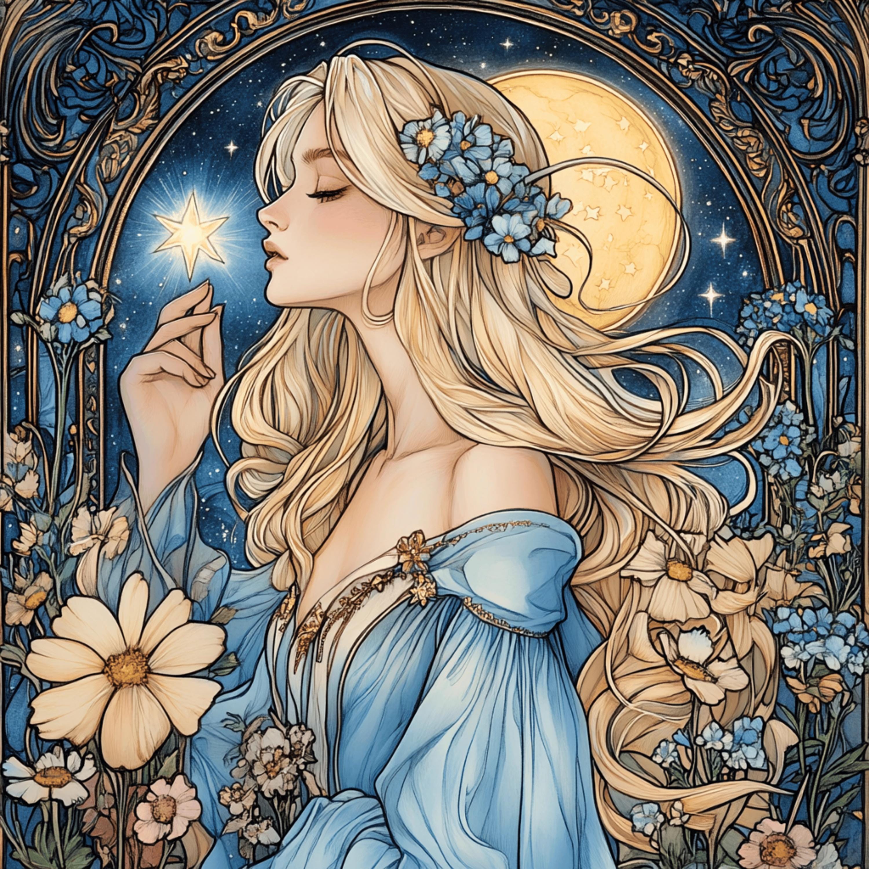 8 Fantasy Moonlit Woman Art, Digital Download, Square Artwork, Blue Tones Art Print, Ethereal Digital Art, Instant Download