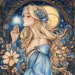 8 Fantasy Moonlit Woman Art, Digital Download, Square Artwork, Blue Tones Art Print, Ethereal Digital Art, Instant Download