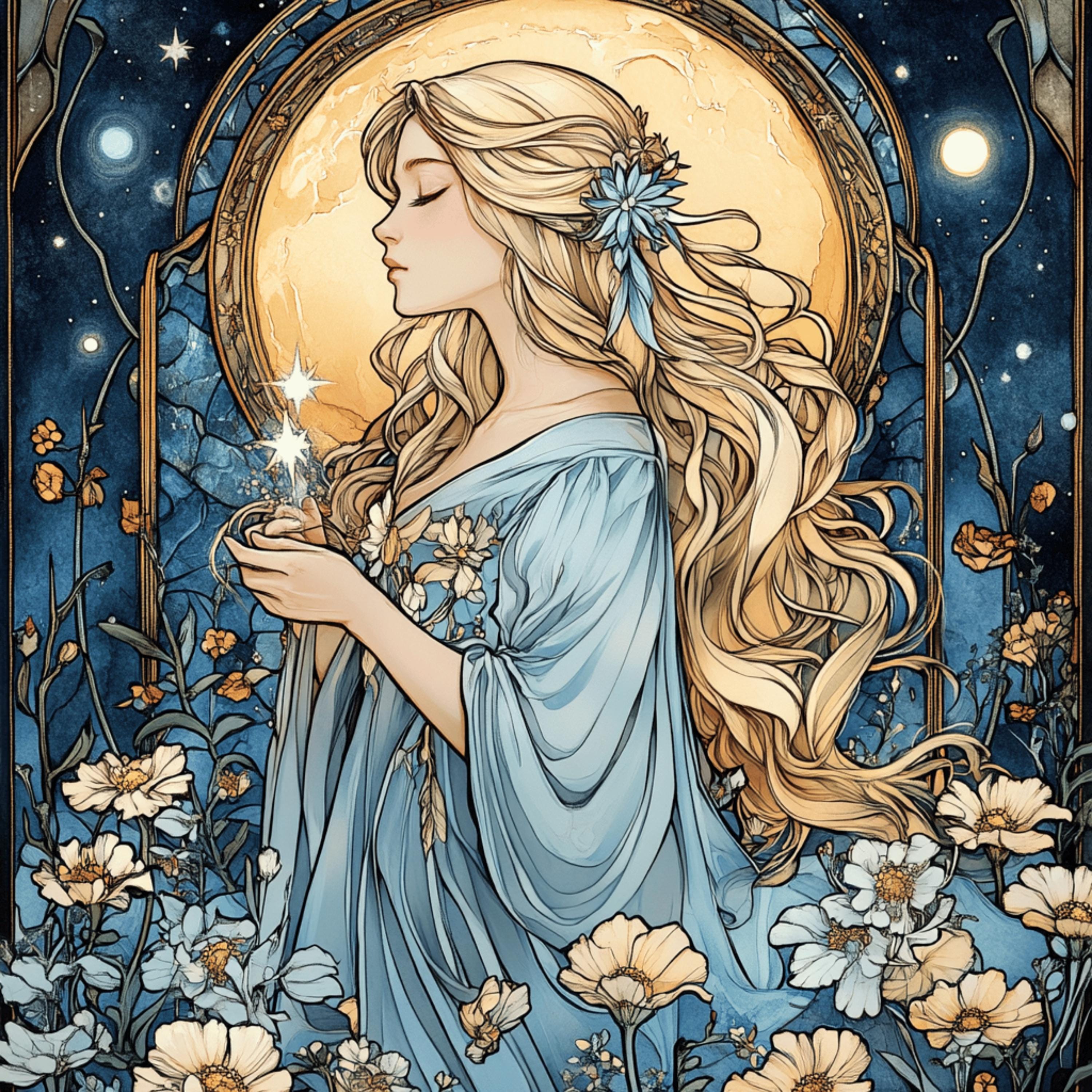 8 Fantasy Moonlit Woman Art, Digital Download, Square Artwork, Blue Tones Art Print, Ethereal Digital Art, Instant Download