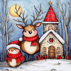 Christmas Digital Art Set Of EIGHT Winter Wonderland, Snowy Village Scenes, Holiday Wall Decor Nursery Art, Festive Kids Room, Square Prints
