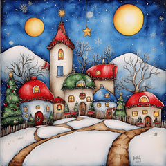 Christmas Digital Art Set Of EIGHT Winter Wonderland, Snowy Village Scenes, Holiday Wall Decor Nursery Art, Festive Kids Room, Square Prints