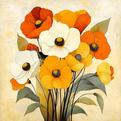 8 Orange Flowers Digital Artwork, Square Floral Art, Large Flower Wall Decor, Beautiful Flower Bouquet, Home Decoration, High Resolution Art