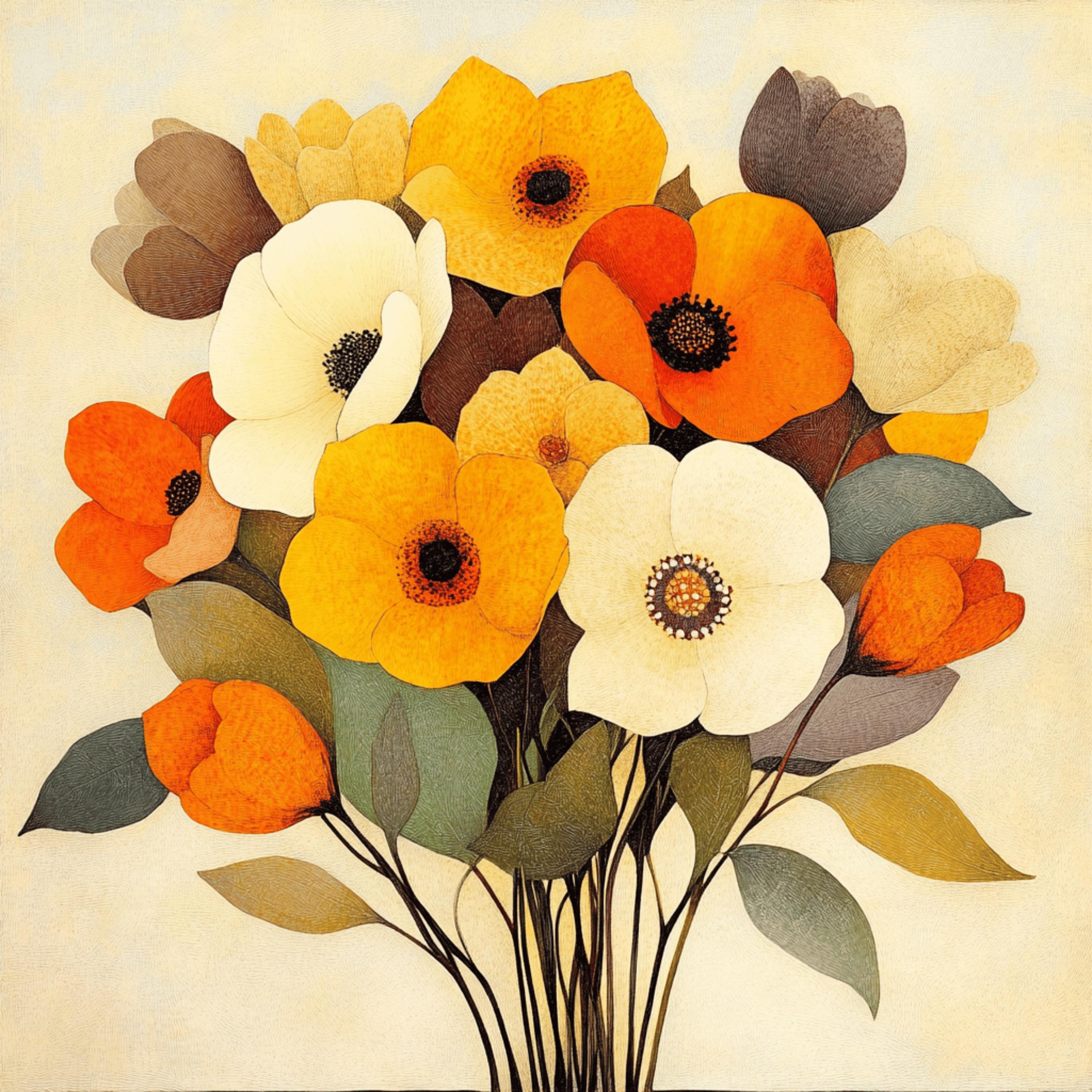 8 Orange Flowers Digital Artwork, Square Floral Art, Large Flower Wall Decor, Beautiful Flower Bouquet, Home Decoration, High Resolution Art