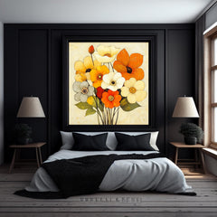8 Orange Flowers Digital Artwork, Square Floral Art, Large Flower Wall Decor, Beautiful Flower Bouquet, Home Decoration, High Resolution Art