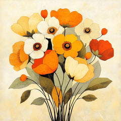 8 Orange Flowers Digital Artwork, Square Floral Art, Large Flower Wall Decor, Beautiful Flower Bouquet, Home Decoration, High Resolution Art
