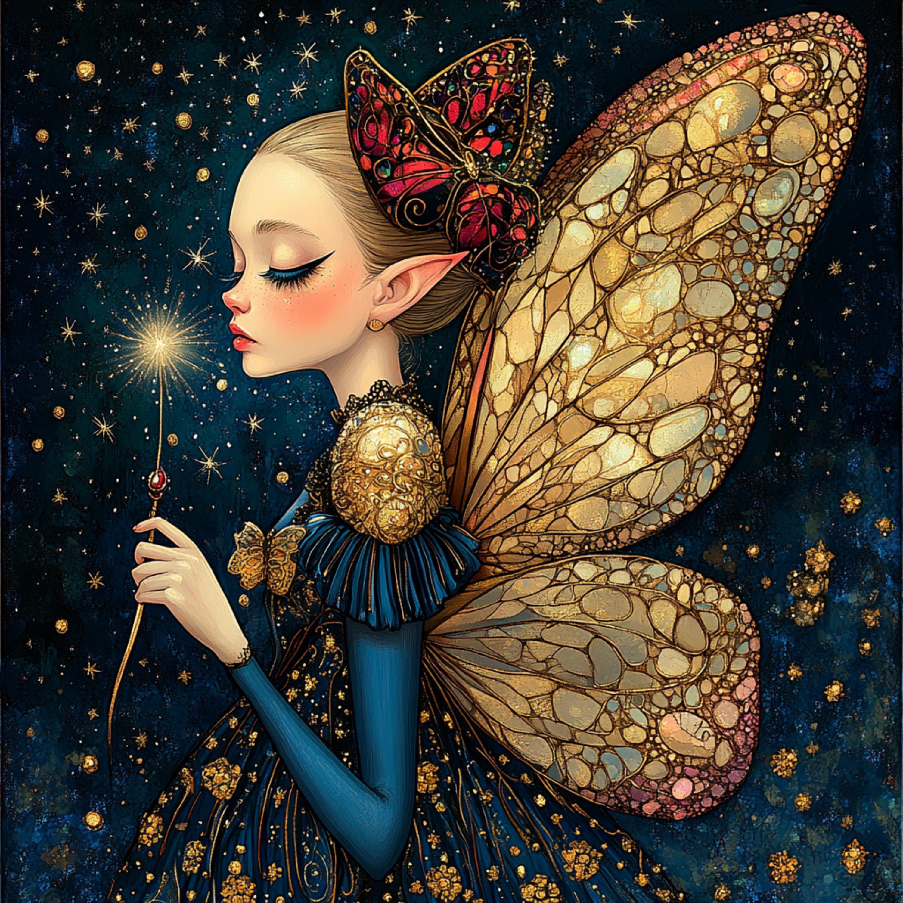 11 Fantasy Fairy Digital Artwork, Large Square Fairies Printable, Magical Night Sky Art, Enchanted Fairy Illustration, Whimsical Wall Decor