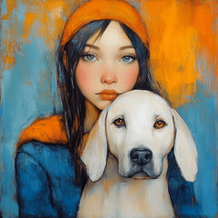 10 Girl with Dog Art Print, Digital Download, Large Square Artwork, Cute Girl Portrait, Home Décor, 10 Digital Images