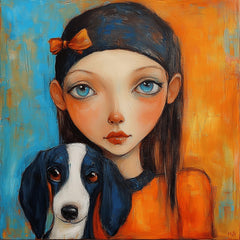 10 Girl with Dog Art Print, Digital Download, Large Square Artwork, Cute Girl Portrait, Home Décor, 10 Digital Images