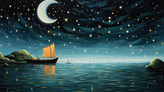 TWENTY Whimsical Sailboats Wall Art, Night Sky Digital Images, Teal Blue Lake Scene, Set of 20, Perfect for Home Decor, Unique Art Prints