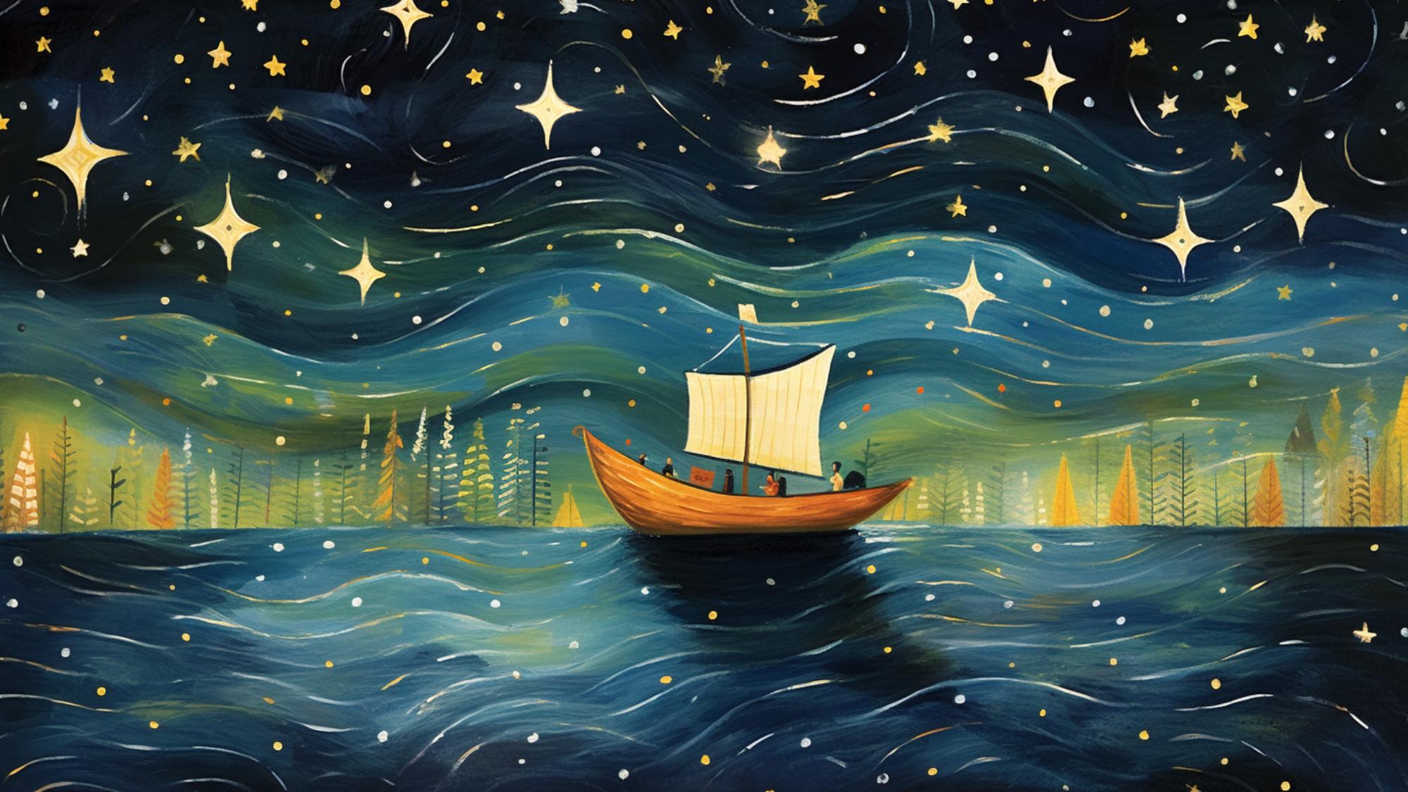 TWENTY Whimsical Sailboats Wall Art, Night Sky Digital Images, Teal Blue Lake Scene, Set of 20, Perfect for Home Decor, Unique Art Prints