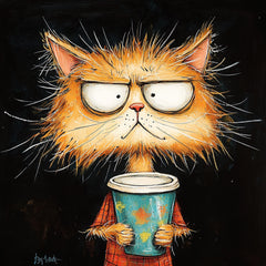 TWELVE Cute Cartoon Cats with Coffee Digital Art, Square Artwork for Playroom and Nursery, Set of 12 Large Digital Images
