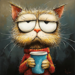 TWELVE Cute Cartoon Cats with Coffee Digital Art, Square Artwork for Playroom and Nursery, Set of 12 Large Digital Images