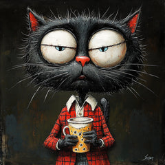 TWELVE Cute Cartoon Cats with Coffee Digital Art, Square Artwork for Playroom and Nursery, Set of 12 Large Digital Images
