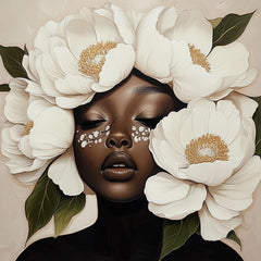 ELEVEN Stunning Black Female Model with Flowers Art, Fashion Shoot Digital Image, Large Square Artwork for Beauty Salon Decor