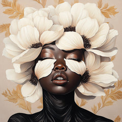 ELEVEN Stunning Black Female Model with Flowers Art, Fashion Shoot Digital Image, Large Square Artwork for Beauty Salon Decor